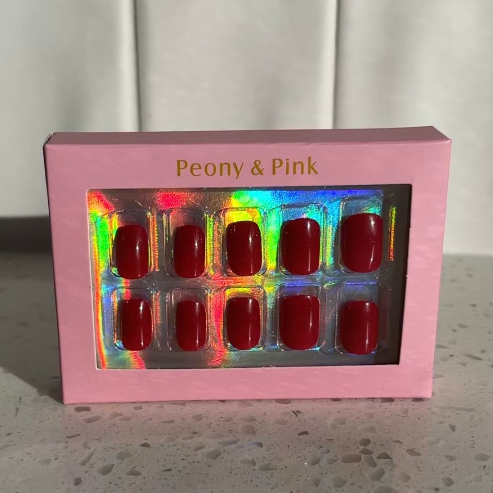 Cherry Bloom - Extra Short Round Red Gel Press On Nails