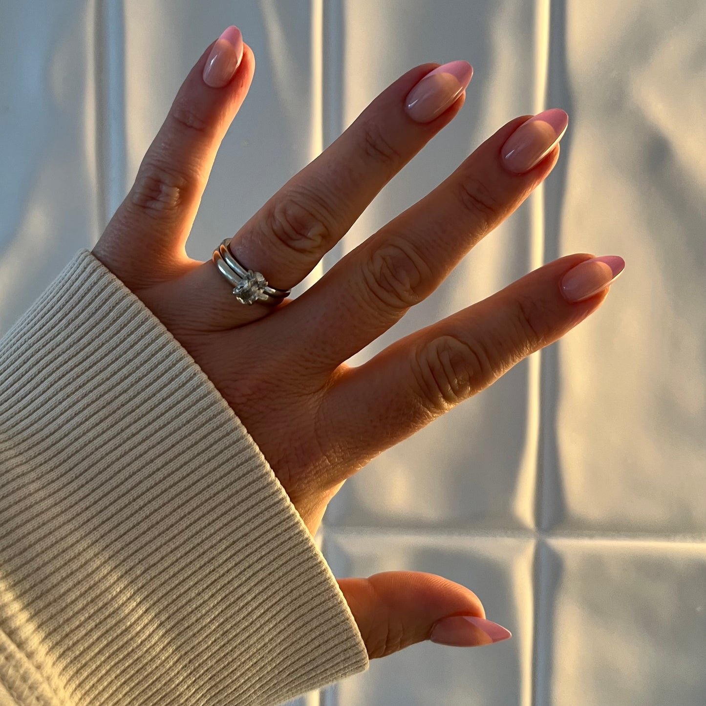 Pink Glaze - Short Almond Pink French Tip Gel Press On Nails