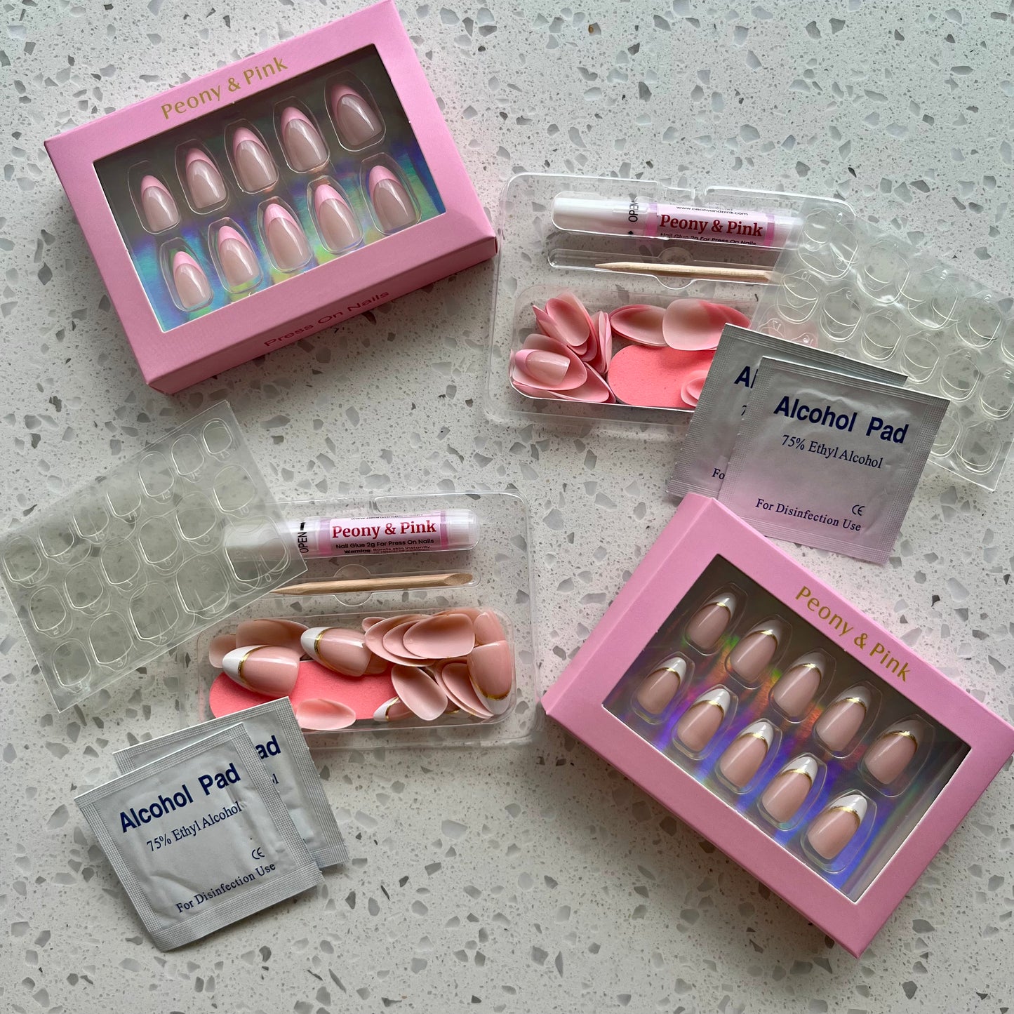 Pink Champagne Festive Duo - Short Almond Gel Press On Nails