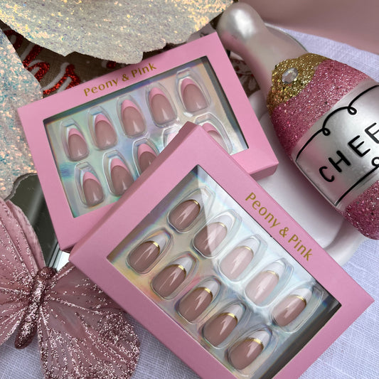 Pink Champagne Festive Duo - Short Almond Gel Press On Nails