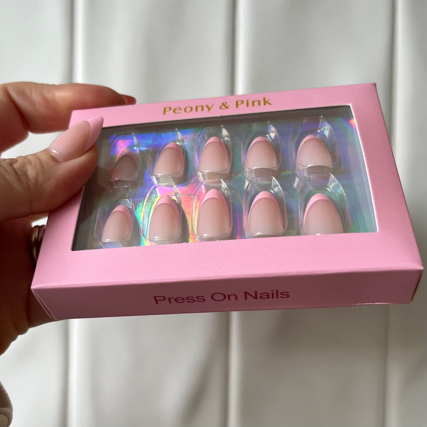 Pink Glaze - Short Almond Pink French Tip Gel Press On Nails