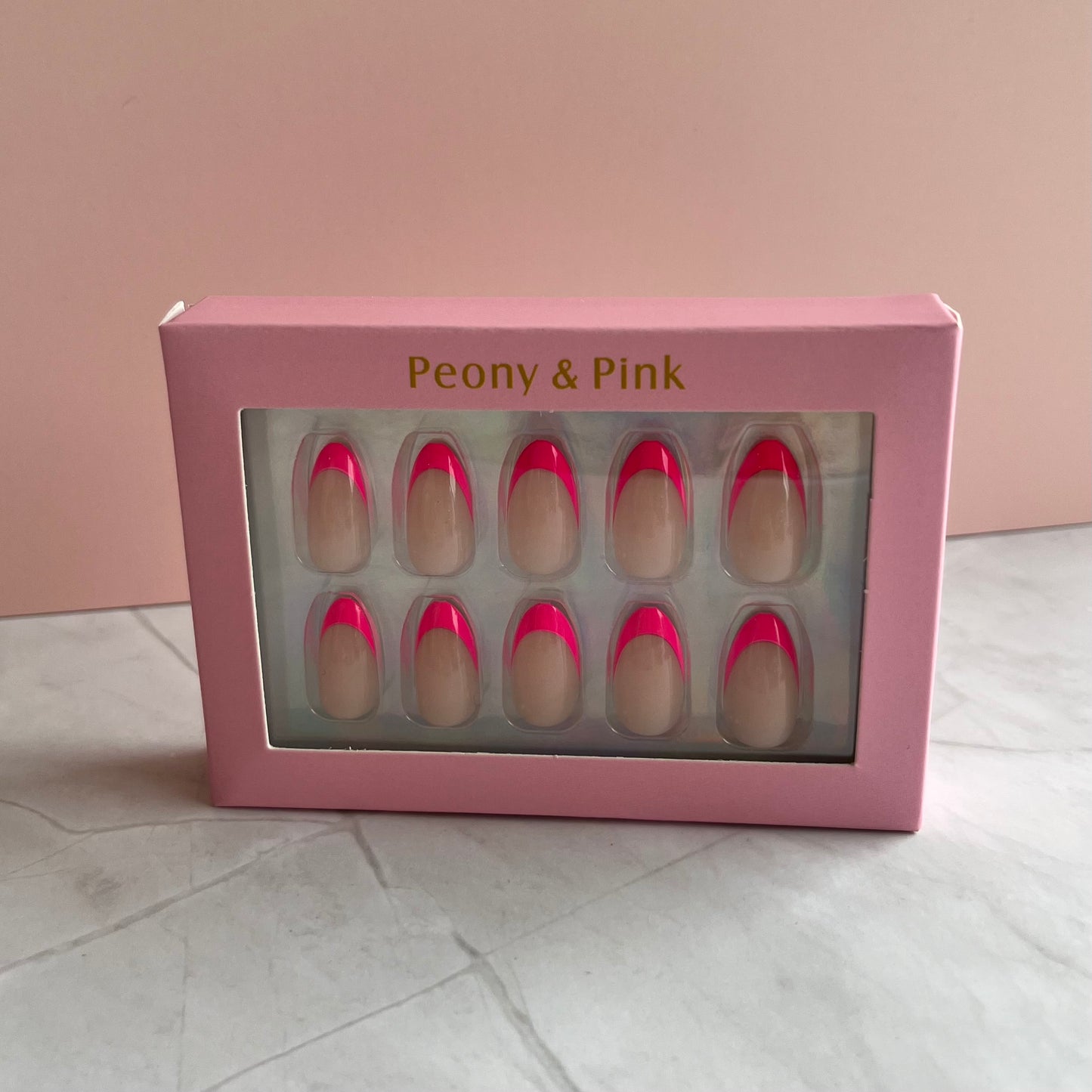 Fuchsia Glow - Short Almond Neon Pink Baby French Tip Gel Press On Nails