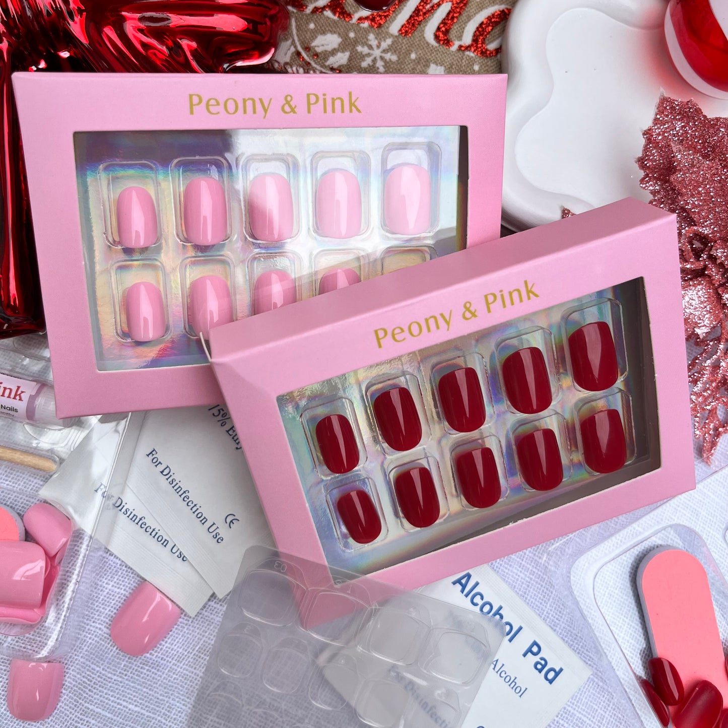 Berry Merry Festive Duo – Extra Short Pink and Red Gel Press On Nails