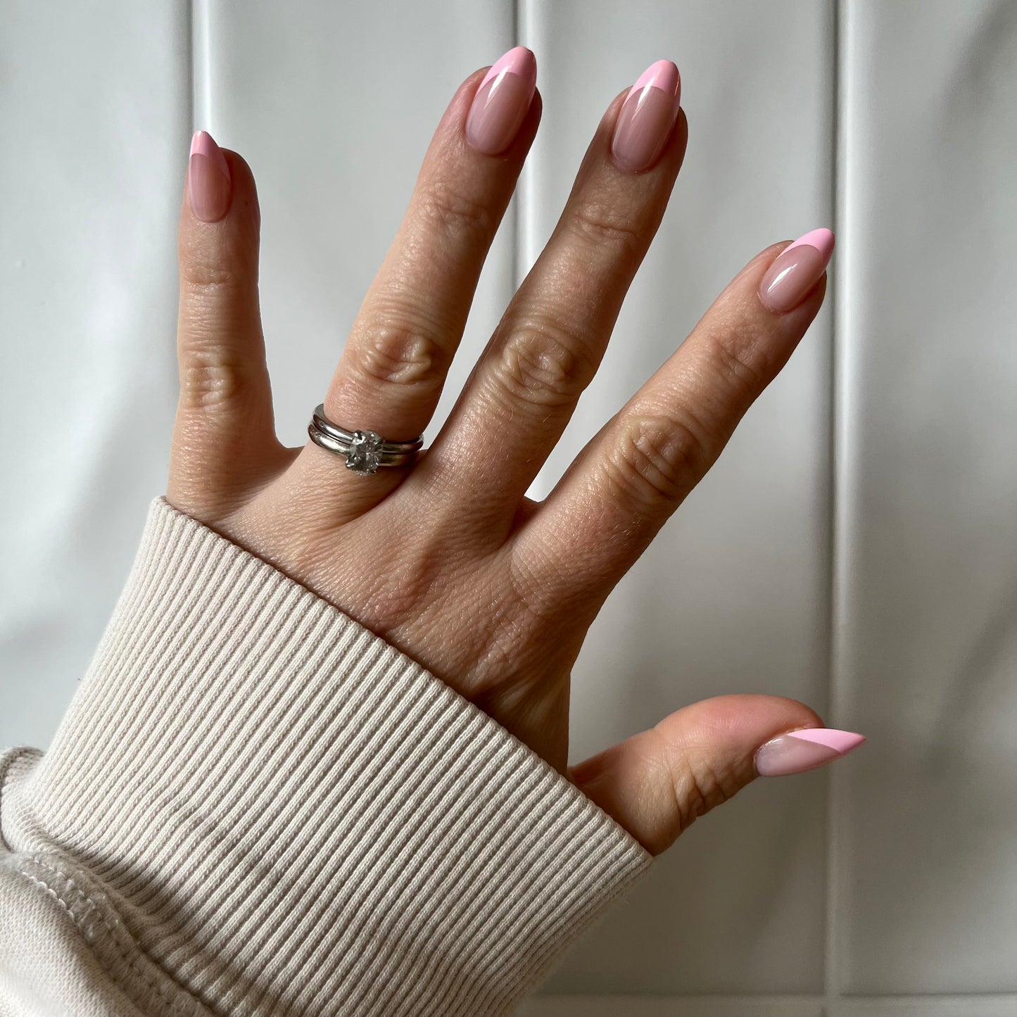 Pink Glaze - Short Almond Pink French Tip Gel Press On Nails