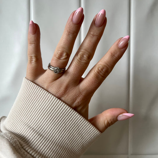 Pink Glaze - Short Almond Pink French Tip Gel Press On Nails
