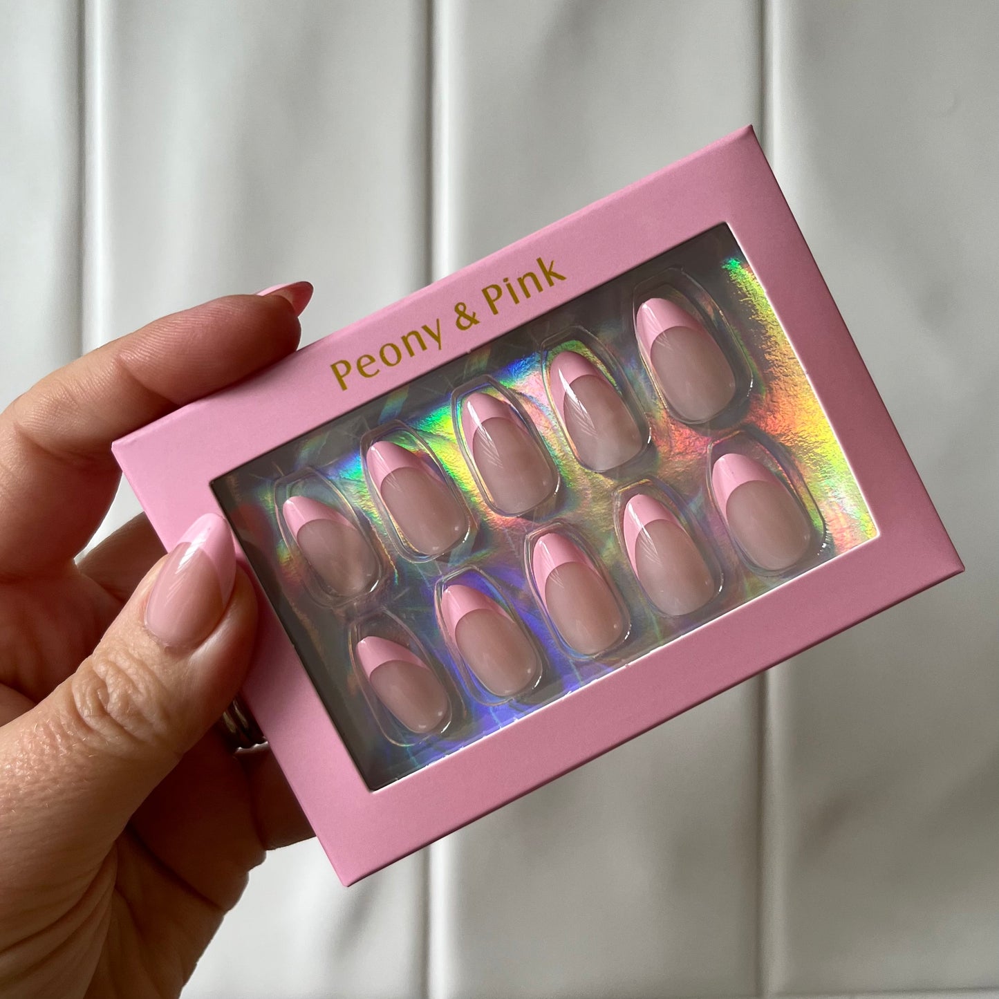 Pink Glaze - Short Almond Pink French Tip Gel Press On Nails