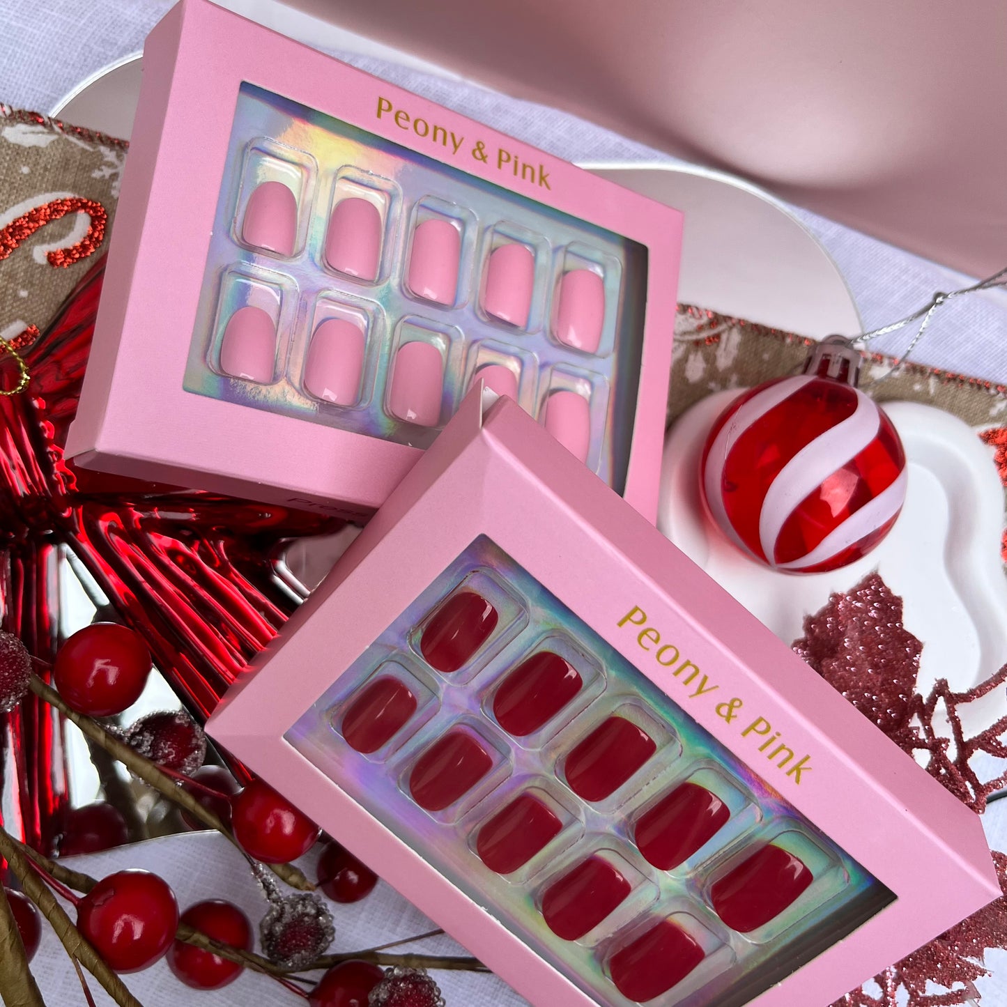 Berry Merry Festive Duo – Extra Short Pink and Red Gel Press On Nails
