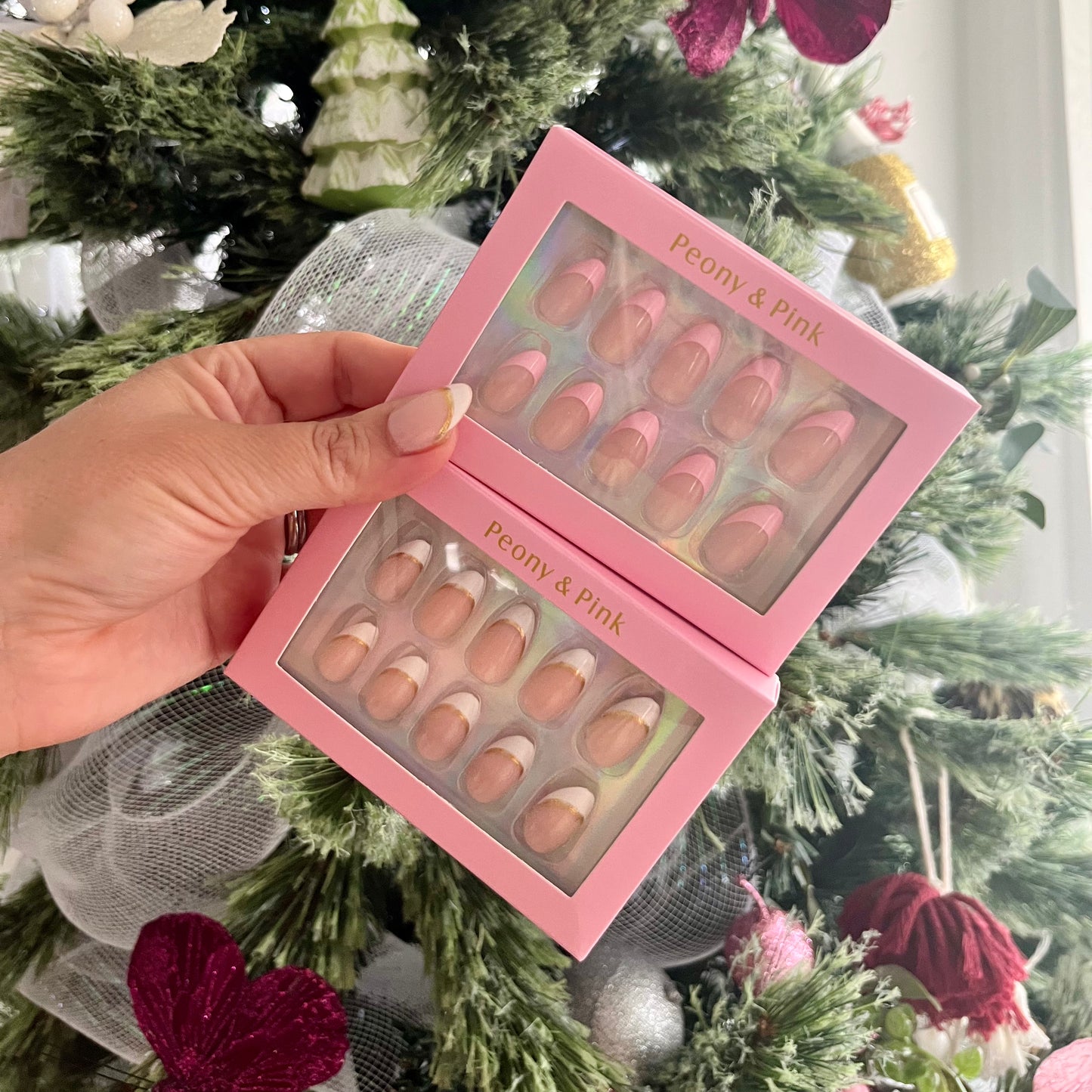 Pink Champagne Festive Duo - Short Almond Gel Press On Nails