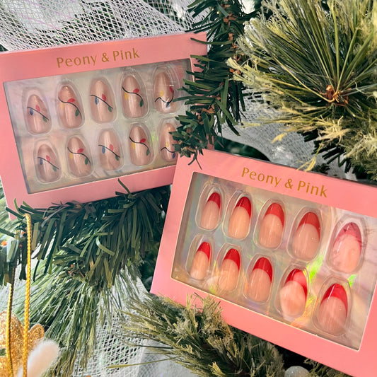 Candy Lights Festive Duo – Short Almond Gel Press On Nails